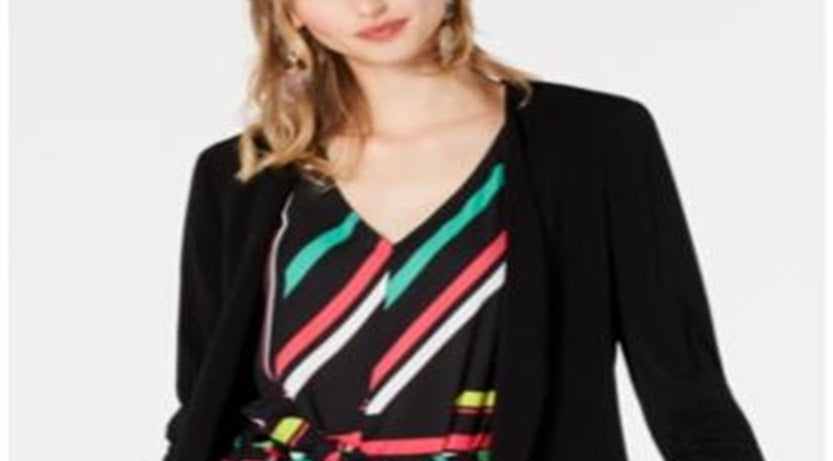 Bar III Women's Open Front Tie Side Jacket Black Size Large