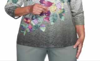 Alfred Dunner Women's Loire Valley Falling Leaves Tee Gray Size Petite Medium