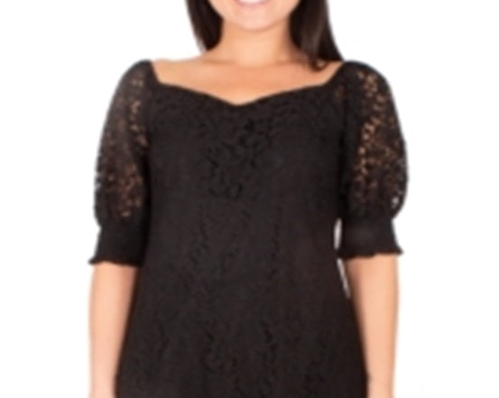 NY Collection Women's Lace Sweetheart Neck Dress Black Size Petite X-Small