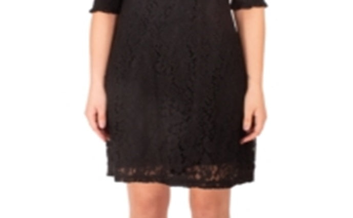 NY Collection Women's Lace Sweetheart Neck Dress Black Size Petite X-Small