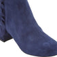 Rockport Women's Comfort Ruffled Padded Oaklee Round Toe Block Heel Zip up Leather Booties Blue Size 7.5 M