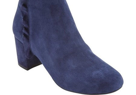 Rockport Women's Comfort Ruffled Padded Oaklee Round Toe Block Heel Zip up Leather Booties Blue Size 7.5 M