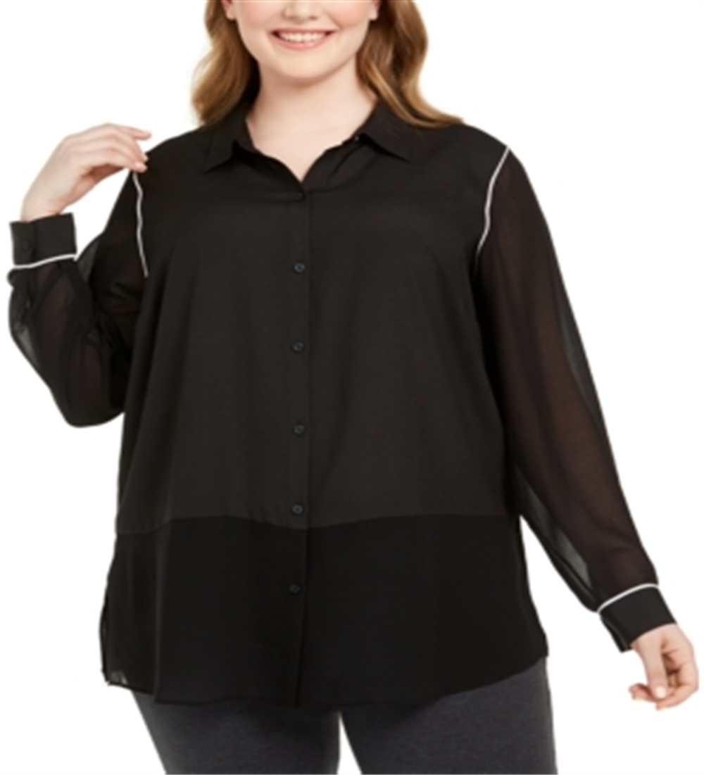 Calvin Klein Women's Plus Mixed Media Blouse Black Size 2X