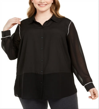 Calvin Klein Women's Plus Mixed Media Blouse Black Size 2X