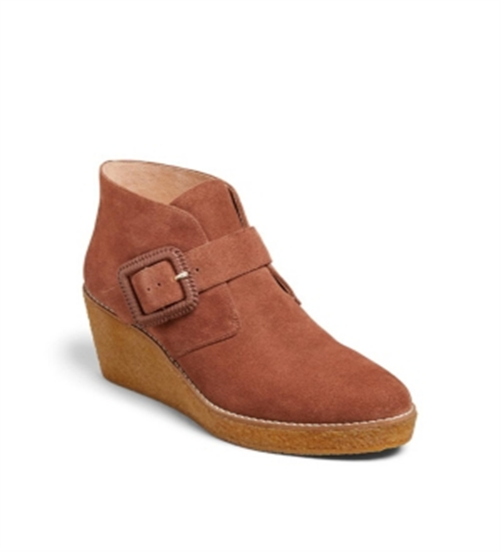 Jack Rogers Women's Casual Toffee Buckle Front Izzie Suede Wedge Bootie Brown Size 8.5