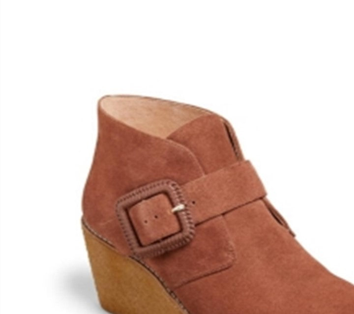 Jack Rogers Women's Casual Toffee Buckle Front Izzie Suede Wedge Bootie Brown Size 8.5