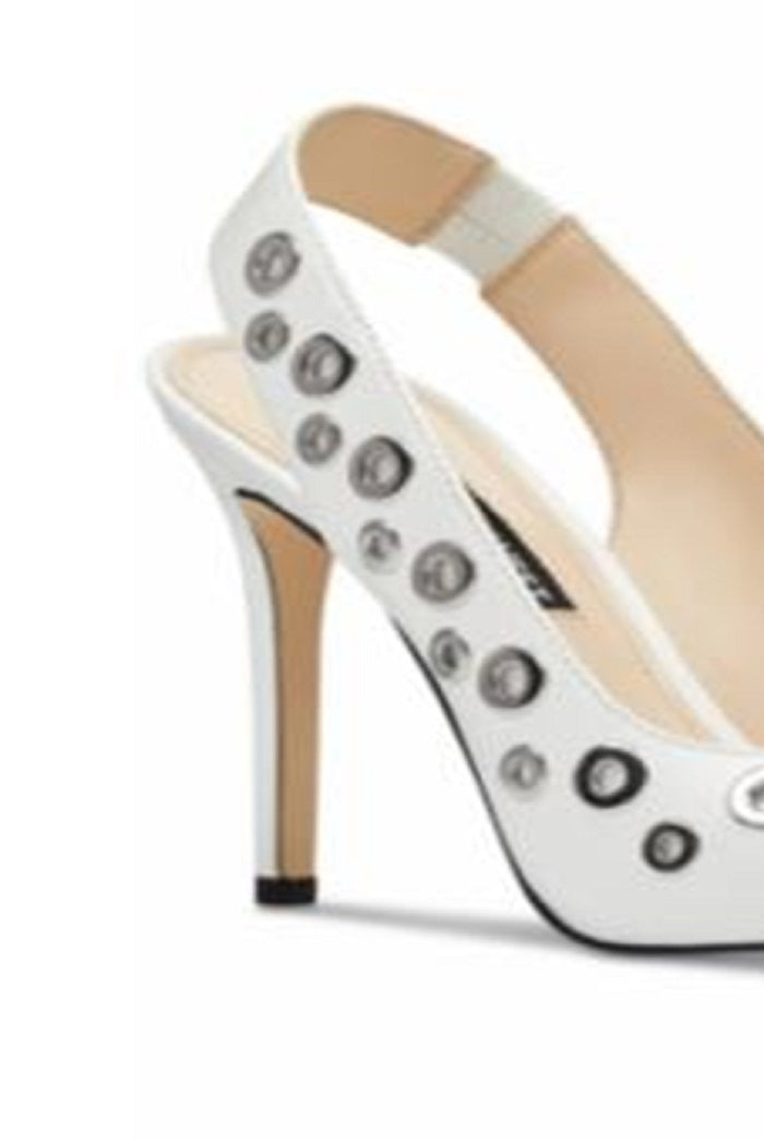 Nine West Women's Pumps Tatin Leather Slingback White Size 8.5 M