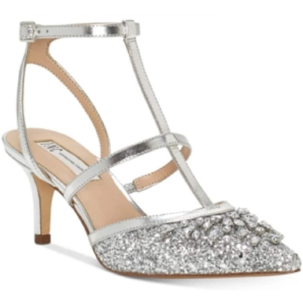 Inc International Concepts. Womens Carma Open Toe Ankle Strap Classic Pumps Silver Size 7.5 M