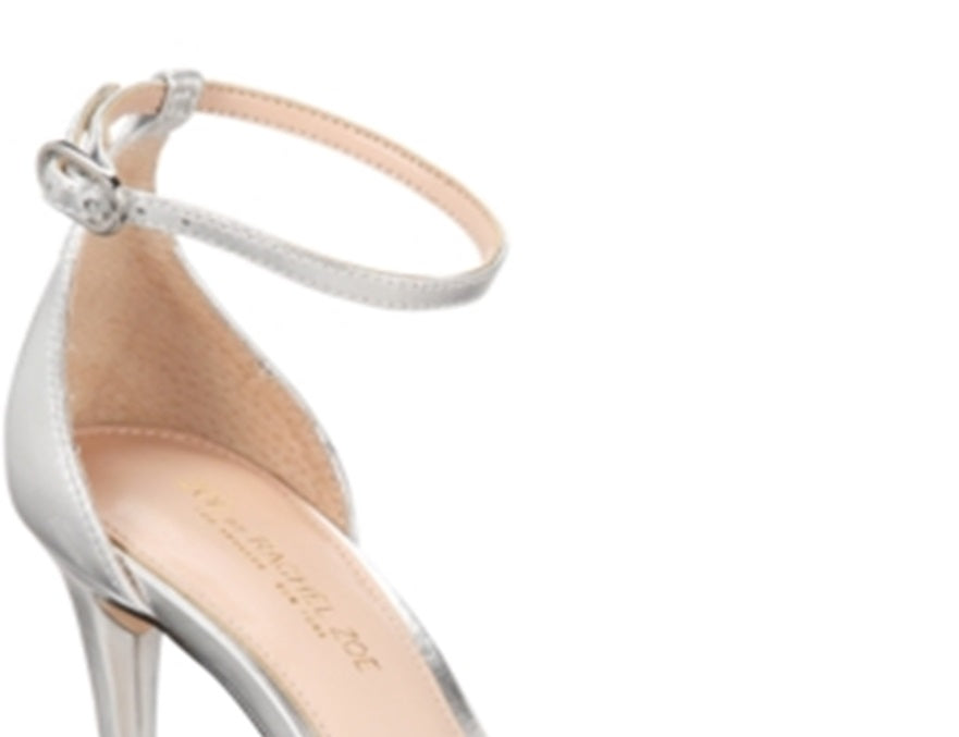 Rachel Zoe Women's Ella Leather Open Toe Formal Ankle Strap Silver Size 9 M