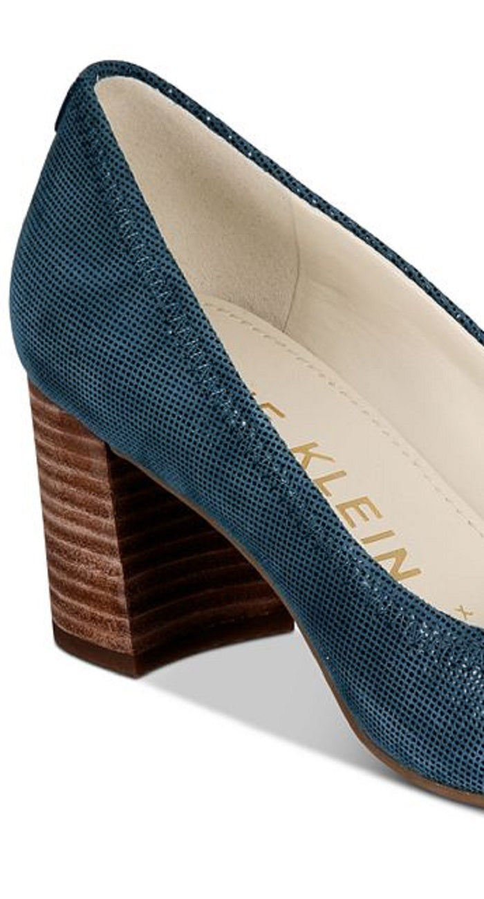 Women's Anne Klein Meredith Peep Toe Pump Leather Blue Size 7.5 M