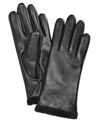New Charter Club Black Gloves Genuine Leather Faux Lining Black Size L