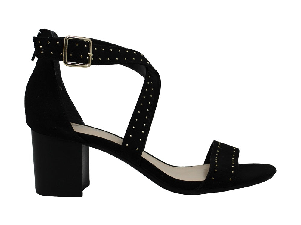Bar III Women's Strappy Studded Padded Baylee Round Toe Block Heel Buckle Dress Sandals Black Size 8.5 M