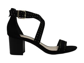 Bar III Women's Strappy Studded Padded Baylee Round Toe Block Heel Buckle Dress Sandals Black Size 8.5 M