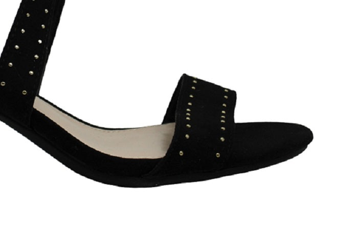 Bar III Women's Strappy Studded Padded Baylee Round Toe Block Heel Buckle Dress Sandals Black Size 8.5 M