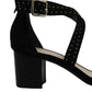 Bar III Women's Strappy Studded Padded Baylee Round Toe Block Heel Buckle Dress Sandals Black Size 8.5 M