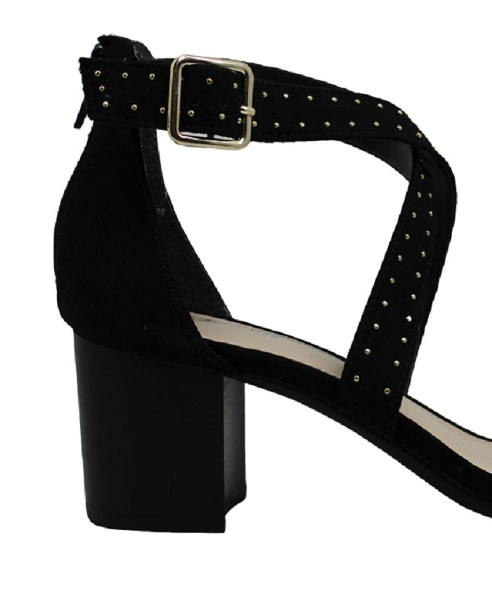 Bar III Women's Strappy Studded Padded Baylee Round Toe Block Heel Buckle Dress Sandals Black Size 8.5 M