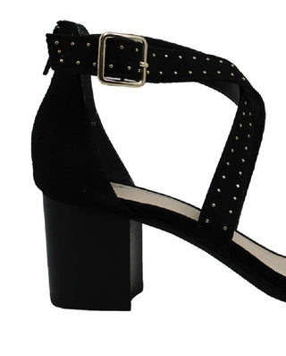 Bar III Women's Strappy Studded Padded Baylee Round Toe Block Heel Buckle Dress Sandals Black Size 8.5 M