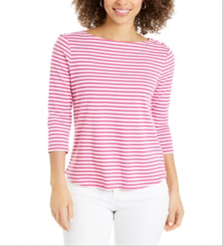 Charter Club Women's Supima Cotton Striped Top Pink Size Small
