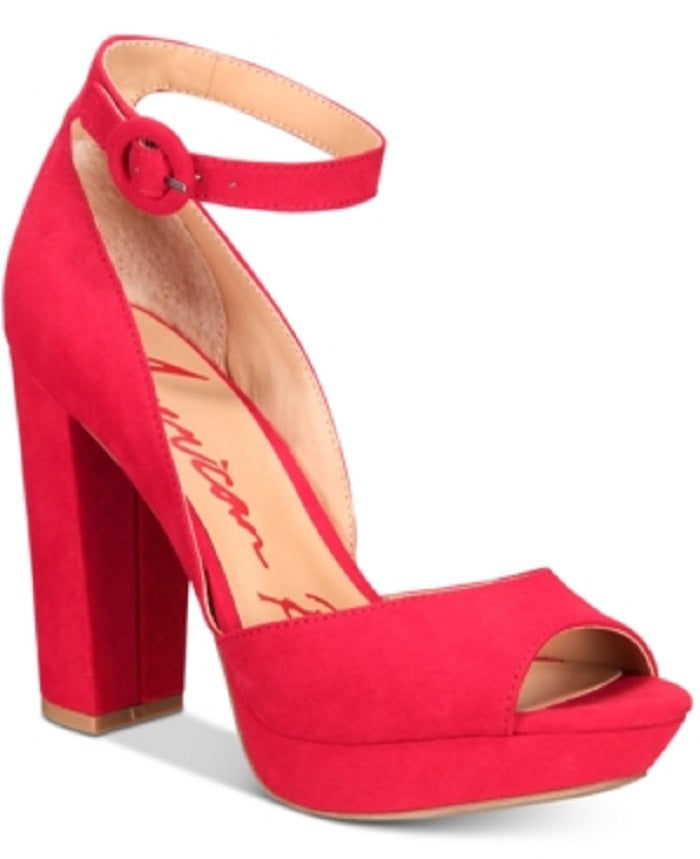 American Rag Women's Reeta Fabric Peep Toe Ankle Strap D orsay Pumps Red Size 9.5M