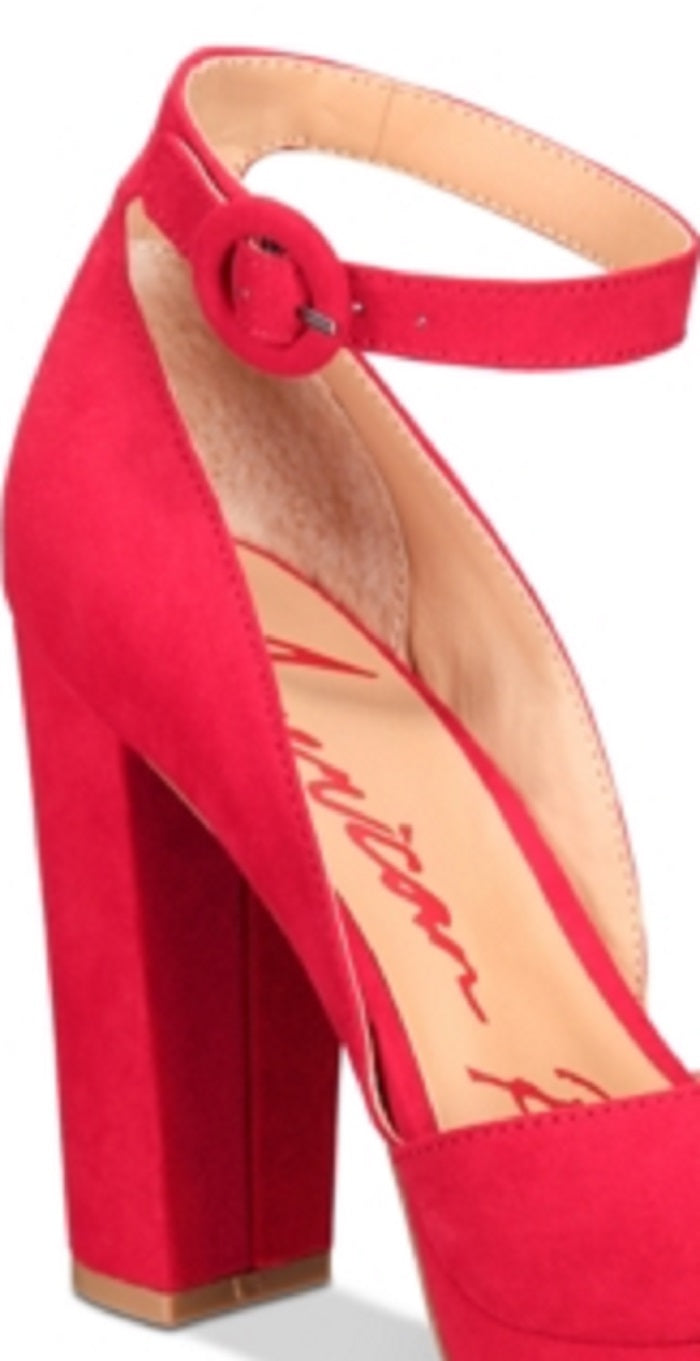 American Rag Women's Reeta Fabric Peep Toe Ankle Strap D orsay Pumps Red Size 9.5M