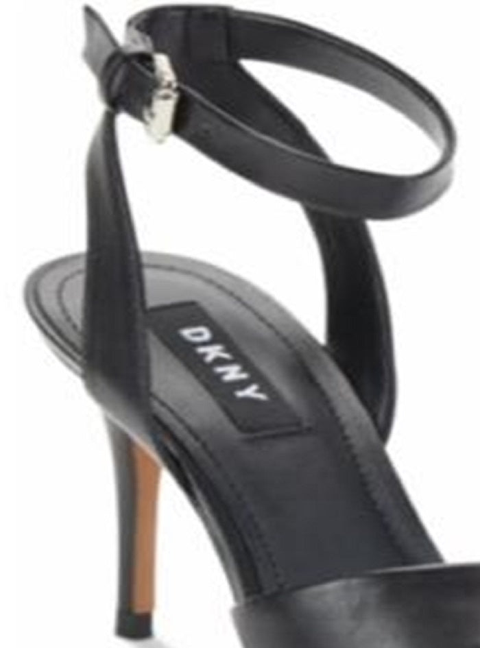 DKNY Women's Leather Open Toe Ankle Strap Classic Pumps Black Size 7.5