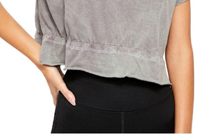 Free People Women's Ruffled Cap Sleeve Crew Neck Crop Top Gray Size Large