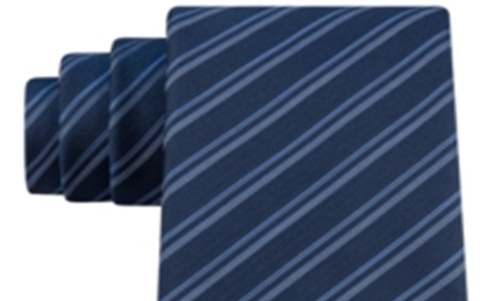 Kenneth Cole Men's Double Stripe Slim Neck Tie Blue One Size