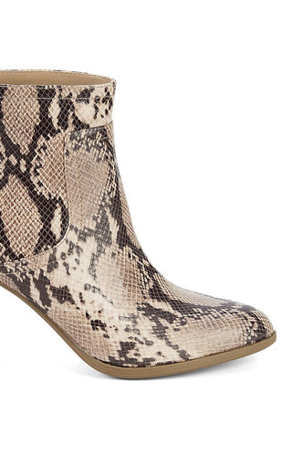 Anne Klein Women's Snakeskin Shock Absorbent Tasseled Cushioned Niccie Almond Toe Block Heel Zip up Booties Beige Size 9 M