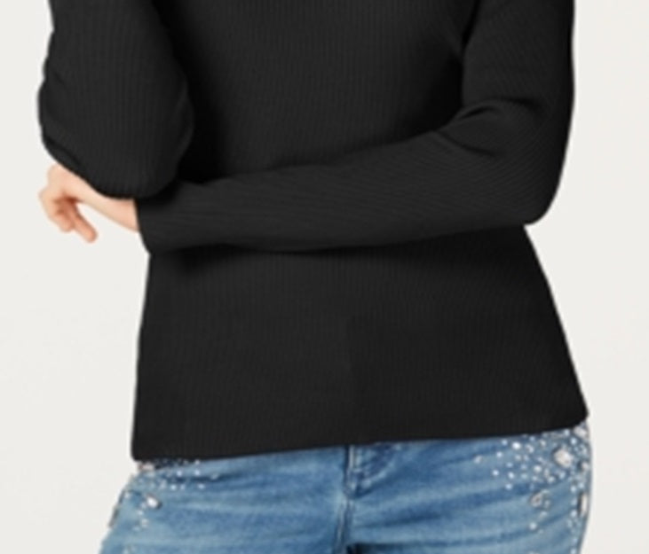 INC International Concepts Women's  Embellished Ribbed-Knit Turtleneck Black Size Small