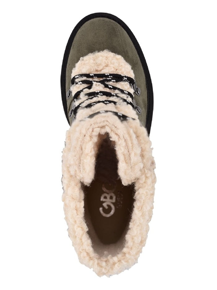 GBG Women's Faux Fur Trim D Ring Sherry Round Toe Lace up Combat Boots Gray Size 7 M