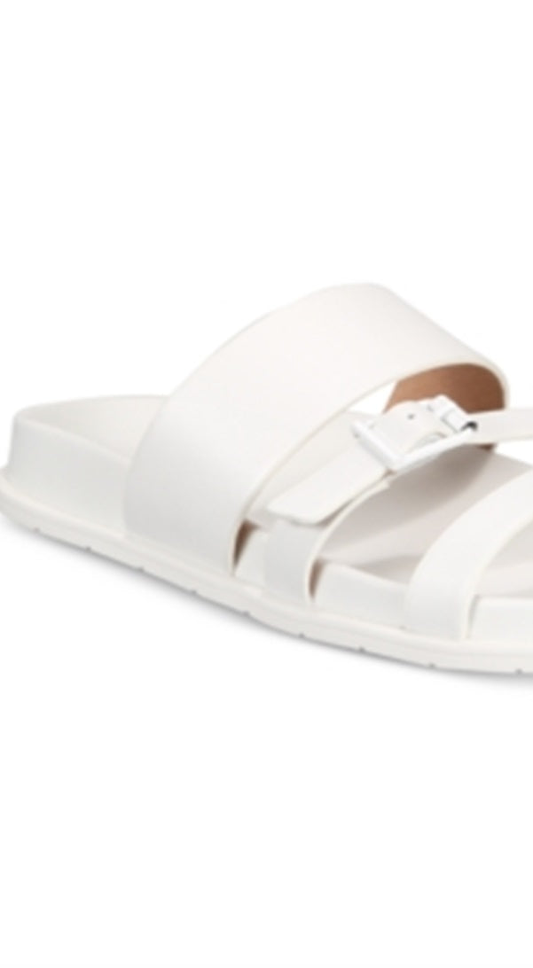Aqua College Women's Sloan Leather Open Toe Casual Slide White Size 8.5 M