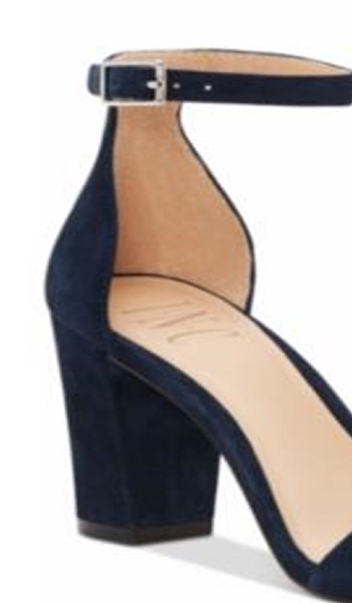 INC International Concepts Women's Round Toe Block Heel Buckle Leather Dress Sandals Blue Size 6.5 M