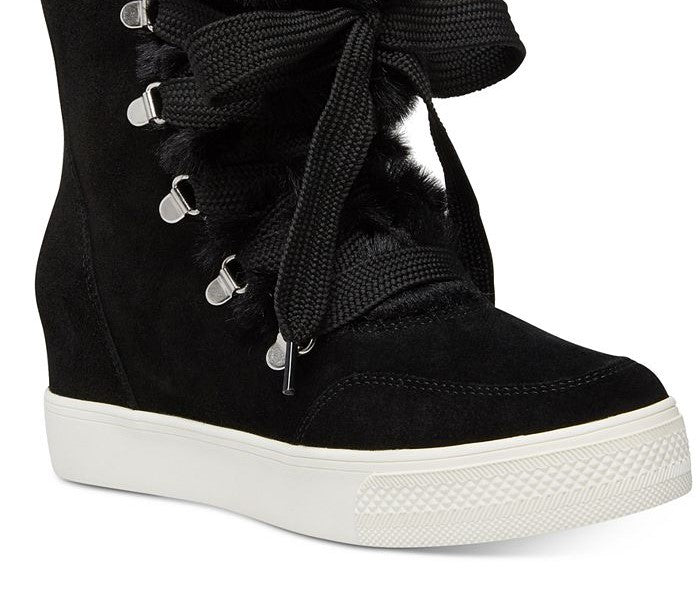 Steve Madden Women's Wharton Faux Fur Sneaker Bootie Black Size 7.5 M