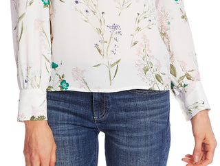 CeCe Women's Winter Botanical Crochet Trim Top Brown Size Small