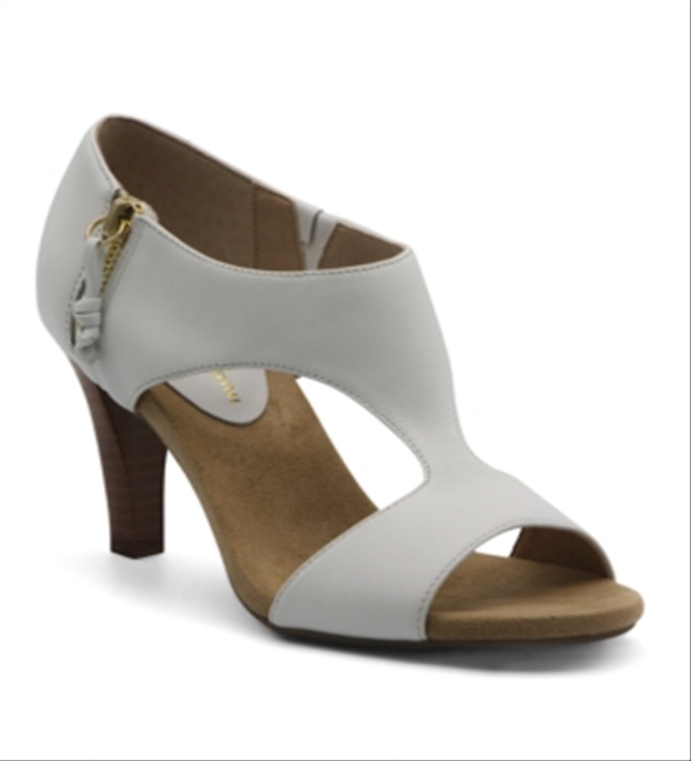 Adrienne Vittadini Women's Venus Leather Peep Toe Bootie White Size 7.5 M