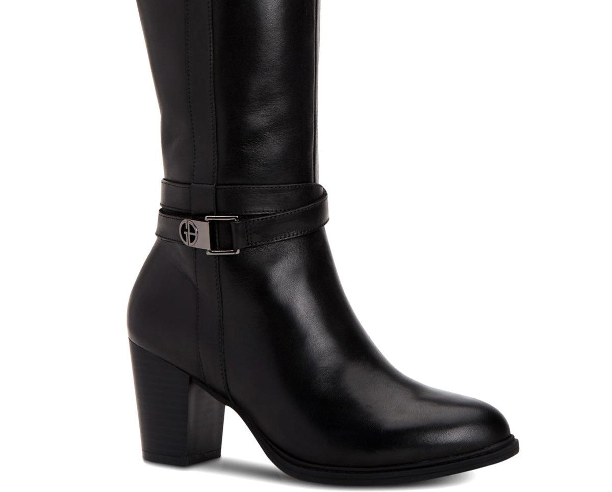 Giani Bernini Women's Rozario Leather Almond Toe Knee High Fashion Boots Black Size 7.5M