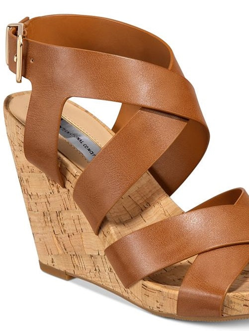INC International Concepts Women's Landor Strappy Wedge Sandals Brown Size 8 M
