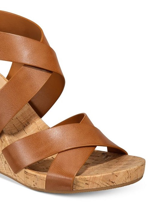 INC International Concepts Women's Landor Strappy Wedge Sandals Brown Size 8 M