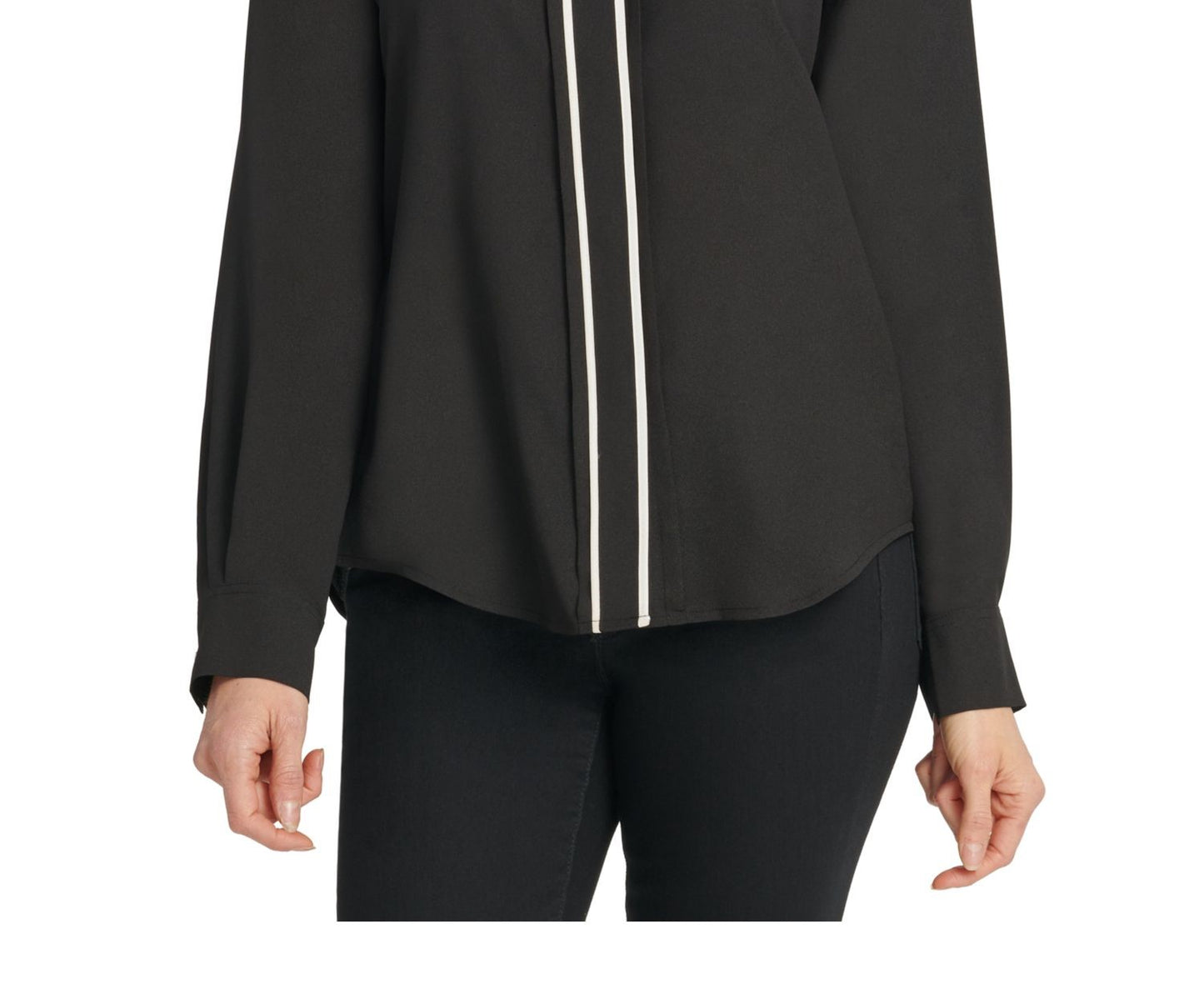 DKNY Women's Contrast Placket Blouse Black Size X-Large