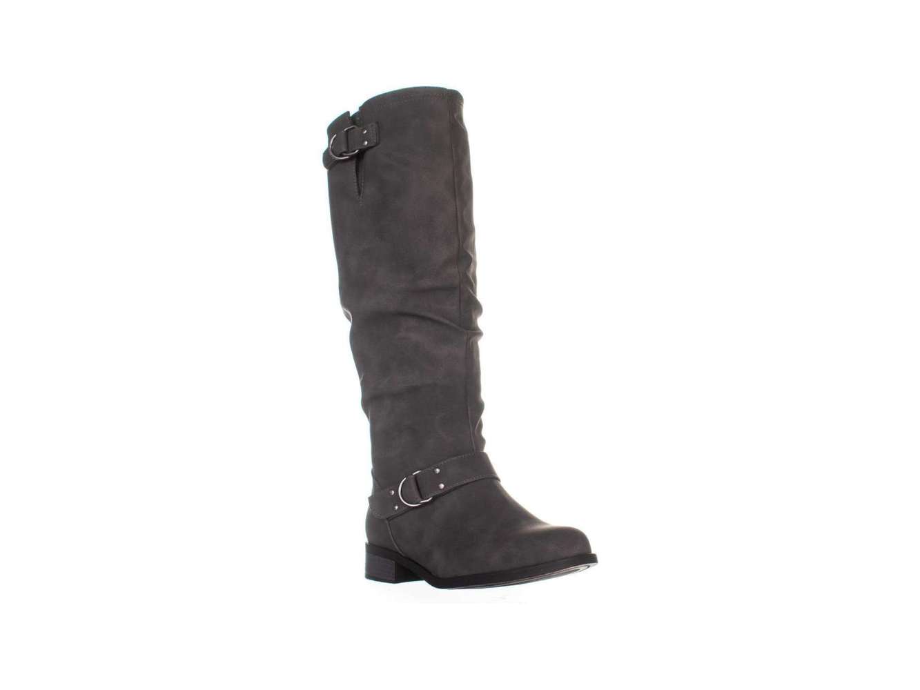 XOXO Women's Minkler Leather Round Toe Mid Calf Fashion Boots Gray Size 5W