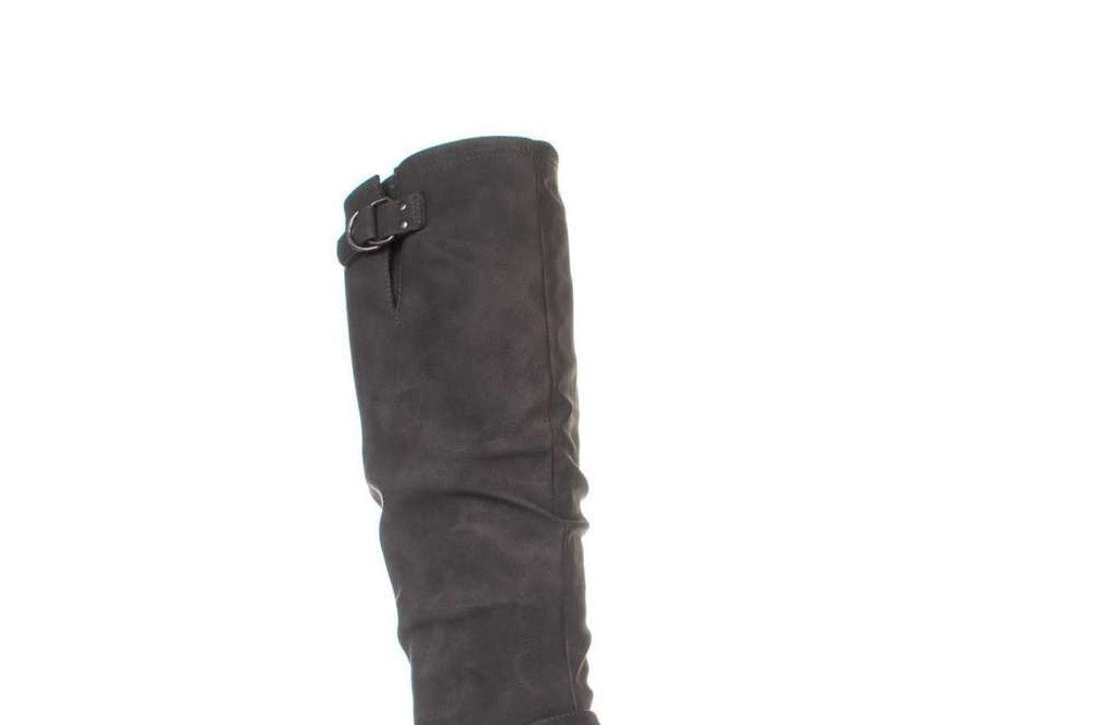 XOXO Women's Minkler Leather Round Toe Mid Calf Fashion Boots Gray Size 5W