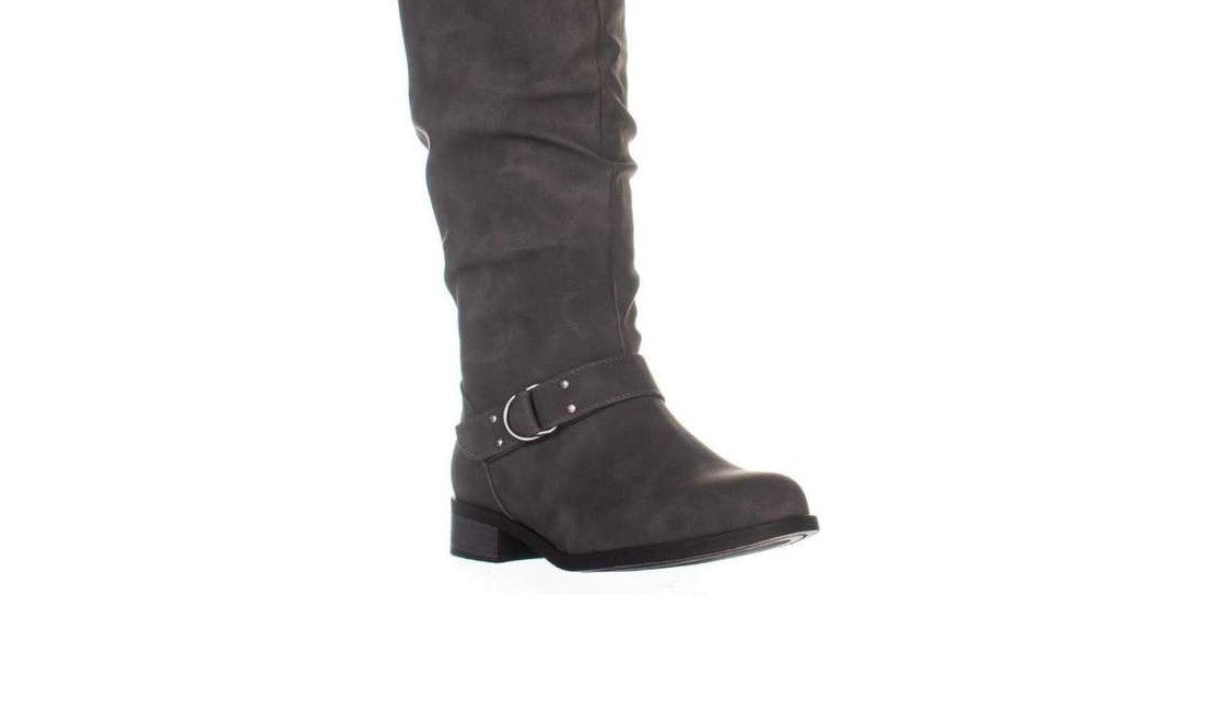 XOXO Women's Minkler Leather Round Toe Mid Calf Fashion Boots Gray Size 5W