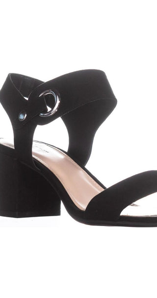 Bar III Women's Grommet Closure Ankle Strap Birdie Round Toe Block Heel Dress Sandals Black Size 7 M