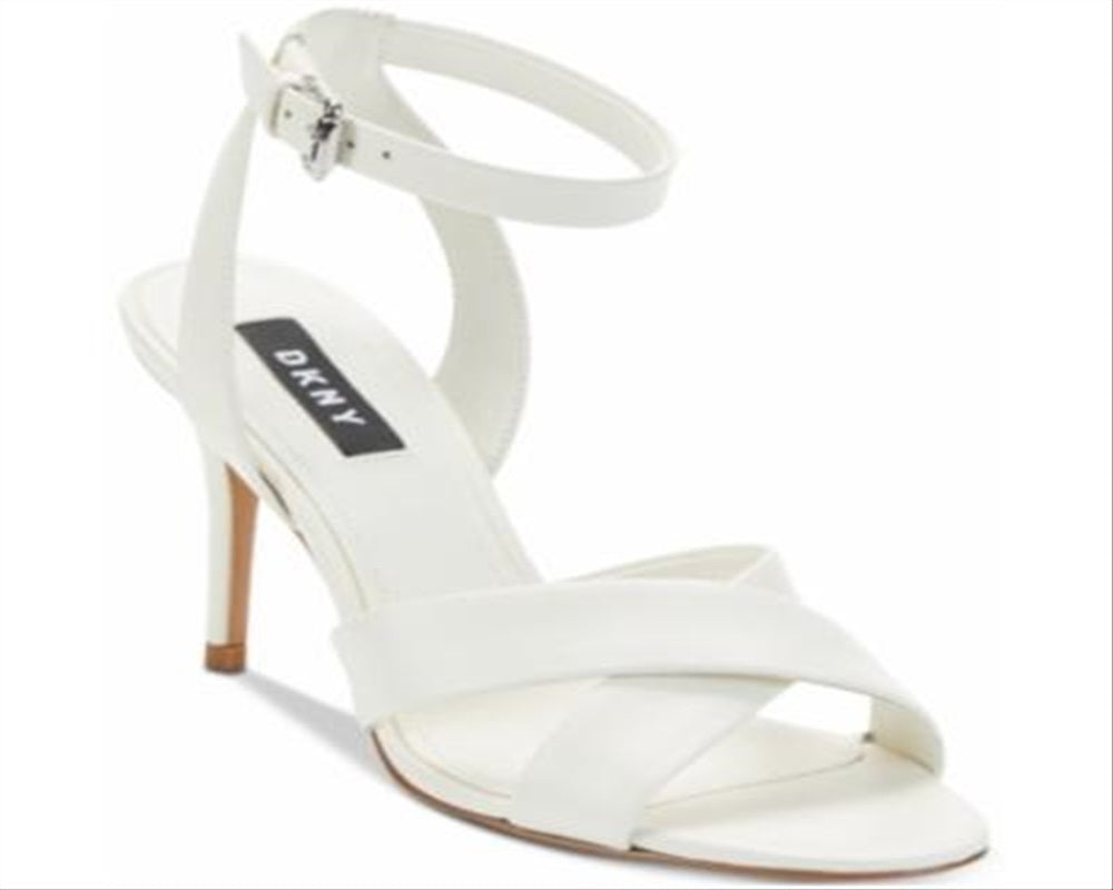 DKNY Women's Leather Open Toe Ankle Strap Classic Pumps White Size 7.5