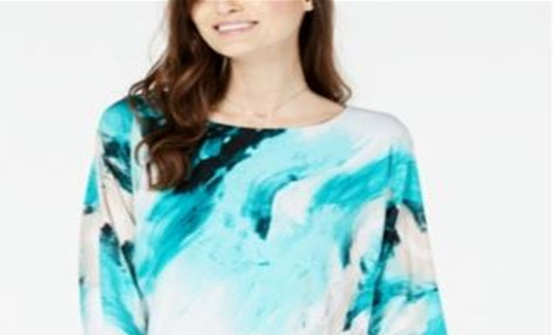 Alfani Women's Abstract Print Top Blue Size Petite XL