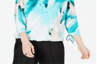 Alfani Women's Abstract Print Top Blue Size Petite XL