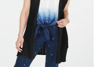 Charter Club Women's Open Front Pointelle Vest Black Size Large