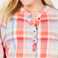 Tommy Hilfiger Women's Plaid Button Front Popover Blouses Orange Size XXXL