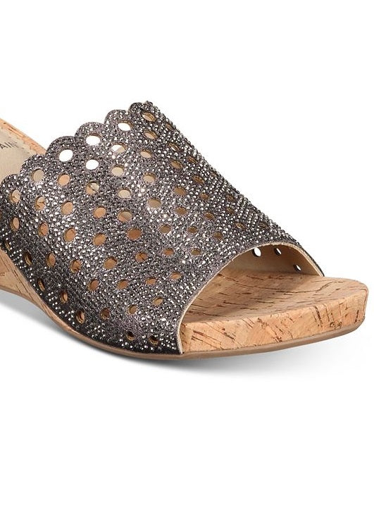 White Mountain Women's Atlie Embellished Open Toe Wedge Sandals Gray Size 5 M