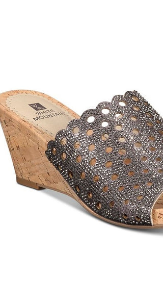 White Mountain Women's Atlie Embellished Open Toe Wedge Sandals Gray Size 5 M